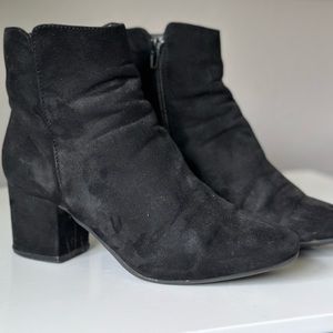 Black suede ankle boots (sz. 7) - condition noted in pictures